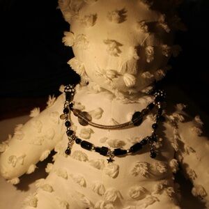 Black and silver detail double necklace